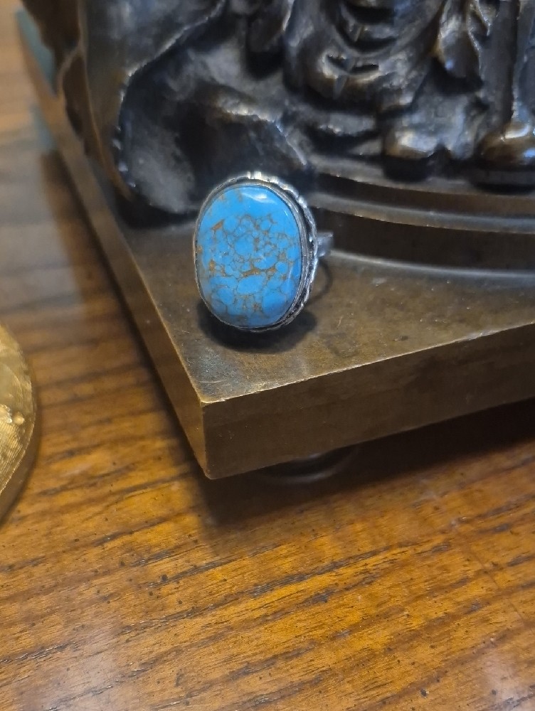 Copper Turquoise Oval Sterling Silver (Untested) Statement Ring